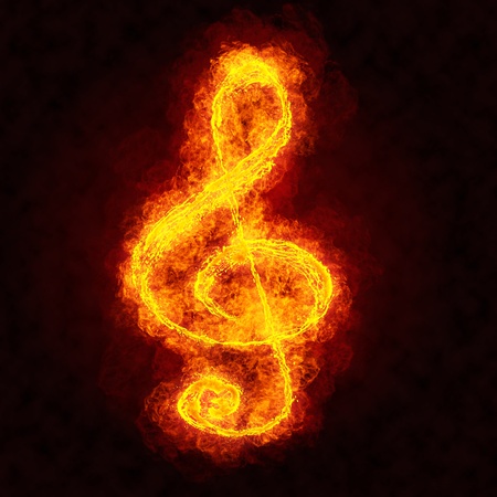 Fire treble clef.  Flame musical note symbol on black backgroundの写真素材