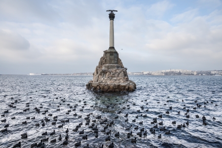 Monument to sunken ships, the symbol of Sevastopol build in 1905, Crimea, Ukraineの写真素材