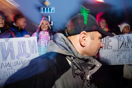KIEV, UKRAINE - NOVEMBER 24: EuroMaidan - People protest after Ukraine suspended talks with European Union on associationのeditorial素材