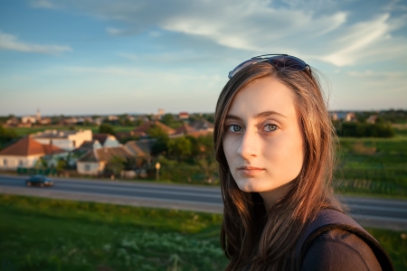 Pure, Natural, Beautiful Young Woman on Soft Nature Backgroundの写真素材