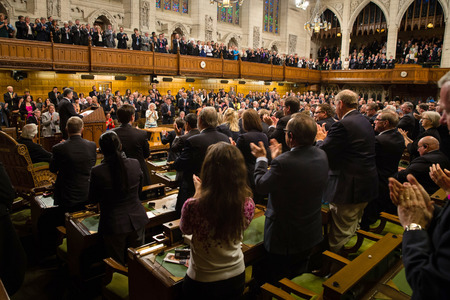OTTAWA, CANADA - Sep 17, 2014: President of Ukraine Petro Poroshenko during the joint meeting of the House of Commons and the Senate of the Parliament of Canada in Ottawa (Canada)のeditorial素材