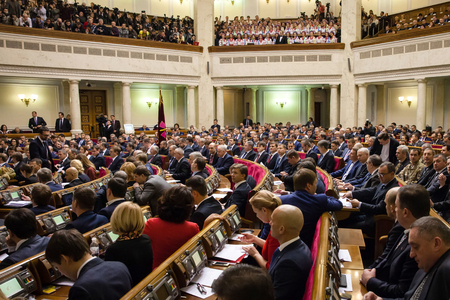 KIEV, UKRAINE - NOV 27, 2014: Opening of the first session of the newly elected Verkhovna Rada of the VIII convocationのeditorial素材