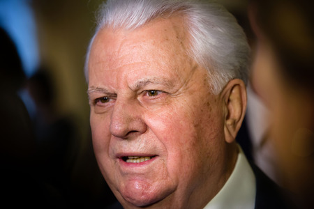 KIEV, UKRAINE - NOV 27, 2014: First President of Ukraine Leonid Kravchuk participates in the first session of Verkhovna Rada of the VIII convocationのeditorial素材
