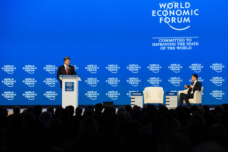 DAVOS, SWITZERLAND - Jan 21, 2015: President of Ukraine Petro Poroshenko speaks at the World...