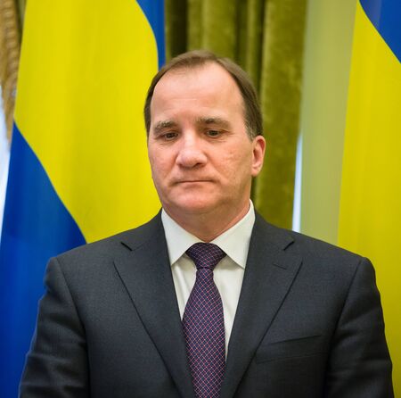 KIEV, UKRAINE - Mar. 11, 2015: Prime Minister of the Kingdom of Sweden Stefan Lofven during a meeting with Ukrainian President Petro Poroshenkoのeditorial素材