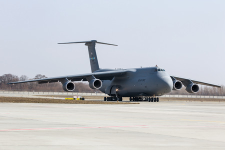 KIEV, UKRAINE - Mar. 25, 2015: The aircraft of the US Air Forces with the first batch of American...