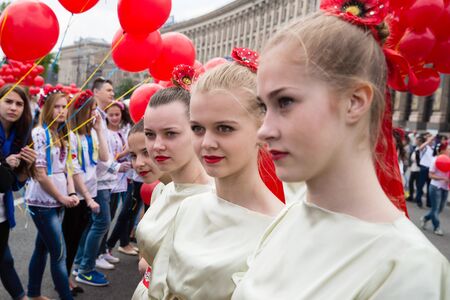 KIEV, UKRAINE - May. 01, 2015: Flashmob Poppies of memory on Independence Square in Kyivのeditorial素材