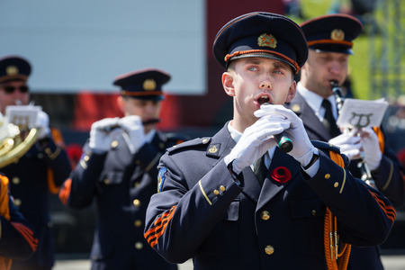 KIEV, UKRAINE - May. 09, 2015: Military bands march on the day of the 70th anniversary of the...