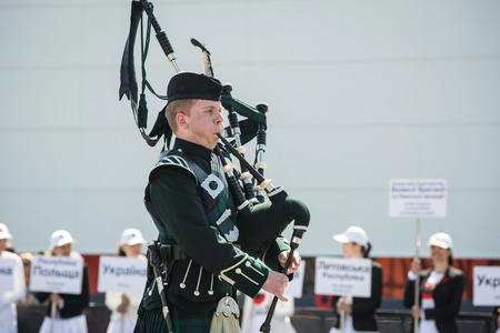 KIEV, UKRAINE - May. 09, 2015: Musician during the march of military bands on the day of the 70th anniversary of the victory over Nazism in Kievのeditorial素材