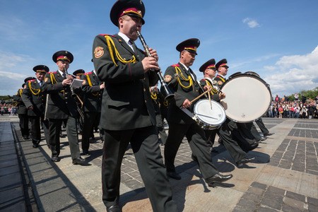 KIEV, UKRAINE - May. 09, 2015: Military bands march on the day of the 70th anniversary of the...