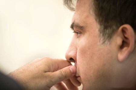 KIEV, UKRAINE - Jun 23, 2015: Chairman of the Odessa Regional State Administration Mikhail Saakashvili during a meeting of the National Council of the reforms in Kievのeditorial素材