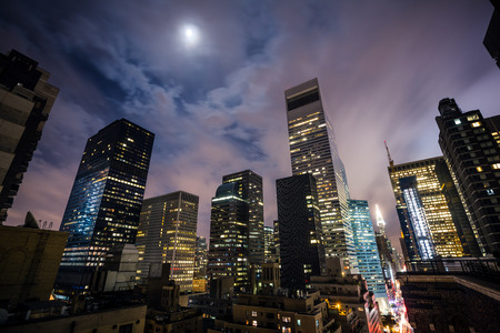 NEW YORK, USA - Sep 29, 2015: Streets of Manhattan at night. Manhattan is the most densely populated of the five boroughs of New York Cityのeditorial素材
