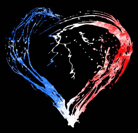 The symbolic image of a broken heart in the colors of the French flag. Date 13 11 2015 - the day of terrorist attack in Paris.の写真素材