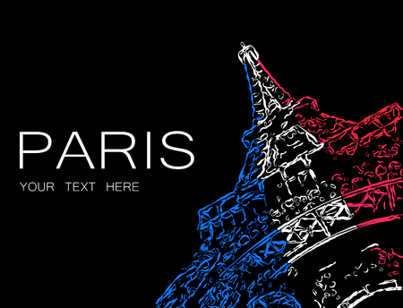 Abstract drawing of Eiffel tower symbol of Paris colors of the French flag with copy-spaceの写真素材