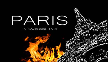 Pray for Paris. Symbol of Paris Eiffel Tower in fire. Date 13 11 2015 - the day of terrorist attack in Paris.の写真素材