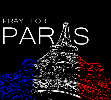Pray for Paris. Symbol of Paris Eiffel Tower painted in the colors of the French flag. Date 13 11 2015 - the day of terrorist attack in Paris.の写真素材