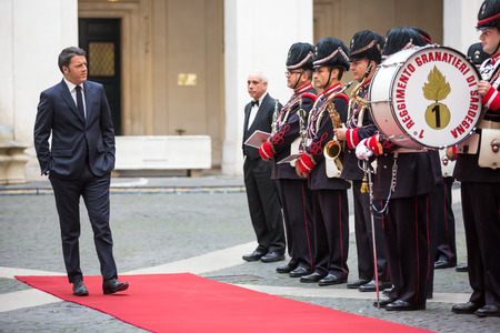 ROME, ITALY - Nov 19, 2015: Prime Minister of Italy Matteo Renzi awaits official delegation of Ukraine headed by Ukrainian President Pyotr Poroshenkoのeditorial素材