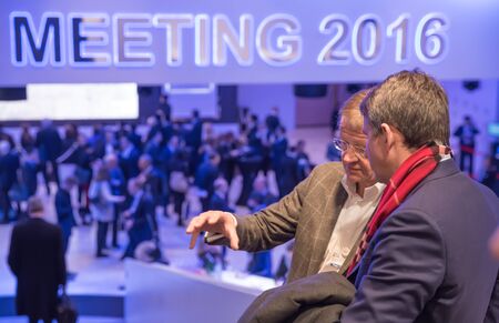 DAVOS, SWITZERLAND - Jan 21, 2016: Working moments. Participants of the World Economic Forum in Davos (Switzerland)のeditorial素材