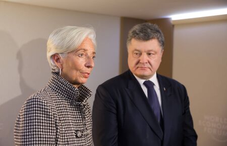 DAVOS, SWITZERLAND - Jan 21, 2016: Managing Director of the International Monetary Fund, Christine Lagarde and President of Ukraine Petro Poroshenko at the World Economic Forum in Davos (Switzerland)のeditorial素材