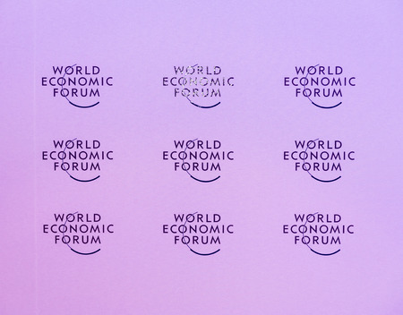 DAVOS, SWITZERLAND - Jan 22, 2016: Emblem of the World Economic Forum in Davos (Switzerland)