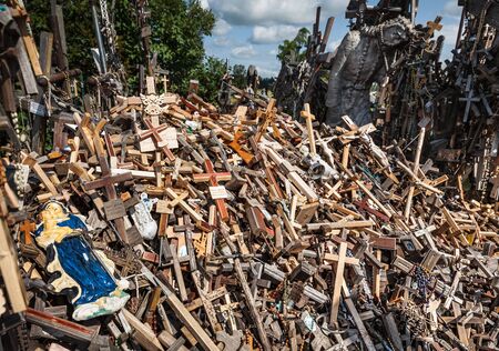 SIAULIAI, LITHUANIA - JUL 12, 2015: Hill of Crosses is a unique monument of history and religious folk art and the most important Lithuanian Catholic pilgrimage siteのeditorial素材