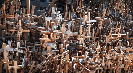 SIAULIAI, LITHUANIA - JUL 12, 2015: Hill of Crosses is a unique monument of history and religious...