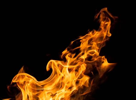 Orange fire flames on a black background
