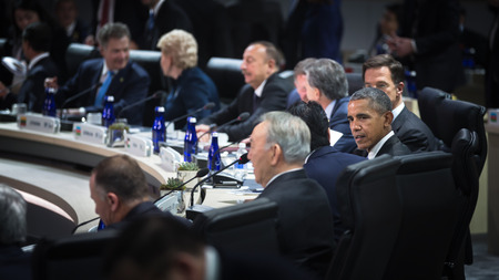 WASHINGTON D.C., USA - Mar 31, 2016: Working moments at the Nuclear Security Summit in Washington. The Nuclear Security Summit is a world summit, aimed at preventing nuclear terrorism around the globeのeditorial素材