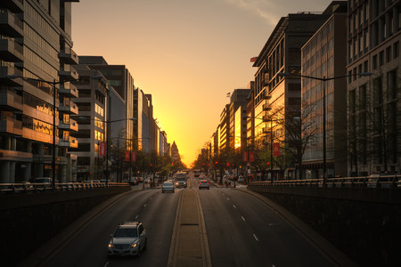 WASHINGTON D.C., USA - Mar 31, 2016: Streets and architecture of Washington DC early morning. Washington is the capital of the United Statesのeditorial素材