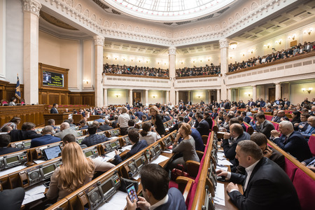 KIEV, UKRAINE - Apr 14, 2016: Prime Minister of Ukraine Vladimir Groisman at the session of the Verkhovna Rada of Ukraineのeditorial素材