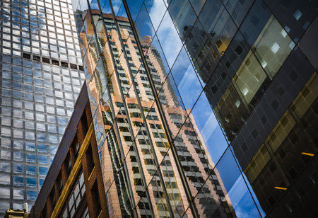 Close-up facade of a skyscrapers in Manhattan, New York City, USAのeditorial素材