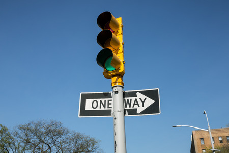 Crosswalk in New York City. Traffic lights on the streets of Brooklyn