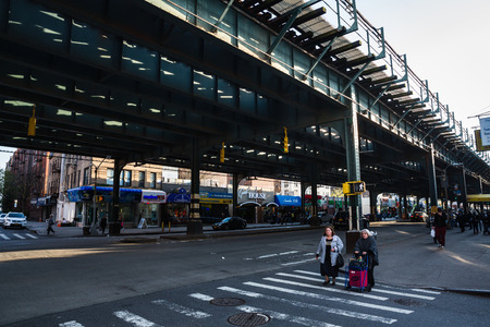 NEW YORK, USA - Apr 28, 2016: Brighton Beach avenue. Brighton Beach is an oceanside neighborhood in...