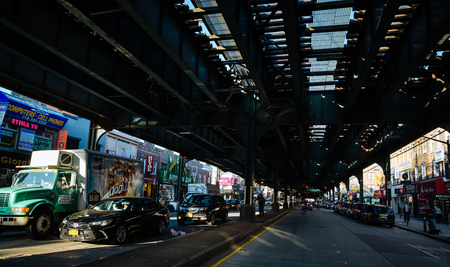 NEW YORK, USA - Apr 28, 2016: Brighton Beach avenue. Brighton Beach is an oceanside neighborhood in...