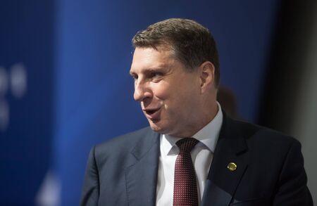 WARSAW, POLAND - Jul 9, 2016: NATO summit. President of Republic of Latvia Raimonds Vejonis at North Atlantic Treaty Organization sammitのeditorial素材