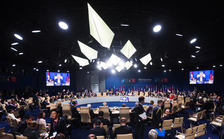 WARSAW, POLAND - Jul 9, 2016: NATO sammit. World leaders during a meeting of the North Atlantic Treaty Organization summit in Warshaw, Polandのeditorial素材