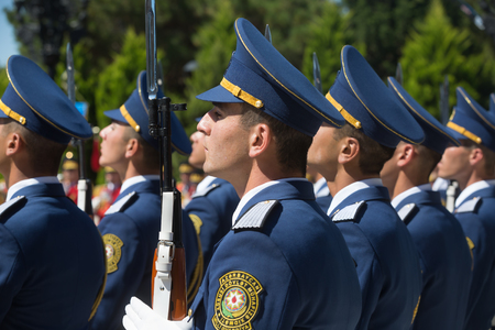 BAKU, AZERBAIJAN - Jul 14, 2016: Guard of honor during an official meeting of the President of Ukraine Petro Poroshenko in Bakuのeditorial素材