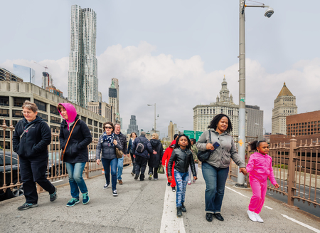 NEW YORK, USA - Apr 29, 2016: Manhattan street scene. New Yorkers and tourists walking on Manhattan streets in NYC.のeditorial素材