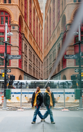 NEW YORK, USA - Apr 29, 2016: Manhattan street scene. New Yorkers and tourists walking on Manhattan streets in NYCのeditorial素材