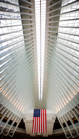 NEW YORK, USA - Apr 29, 2016: The Oculus in the World Trade Center Transportation Hub is a terminal station in Lower Manhattan for PATH rail serviceのeditorial素材