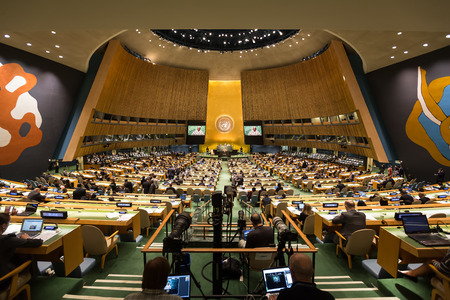 NEW YORK, USA - Sep 21, 2016: General view of the conference room of 71st session of the United Nations General Assembly in New Yorkのeditorial素材
