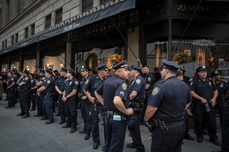NEW YORK, USA - Sep 22, 2016: A group of policemen on the streets of New York City during the 71 th session of the UN General Assembly in New Yorkのeditorial素材