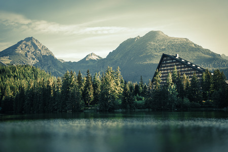 Mountain lake in National Park High Tatra. Strbske pleso, Slovakia, Europeのeditorial素材