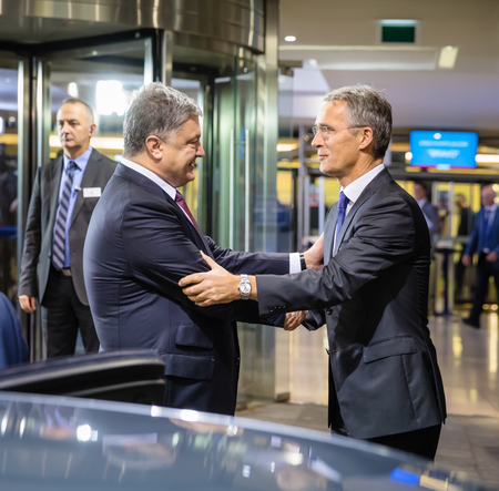 BRUSSELS, BELGIUM - Oct 20, 2016: President of Ukraine Petro Poroshenko during a meeting with NATO Secretary General Jens Stoltenberg in Brusselsのeditorial素材