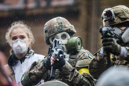 KIEV, UKRAINE - Oct 30, 2016: Zombie Walk. Young people taking part in a zombie parade in the...