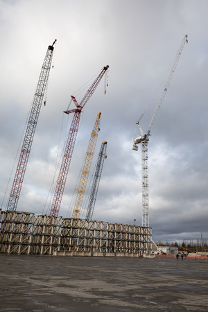 CHERNOBYL, UKRAINE - Nov 28, 2016: Chernobyl nuclear power plant. Cranes at the object Shelterのeditorial素材