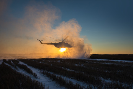 DONETSK REGION, UKRAINE - Dec 05, 2016: Ukrainian army helicopter Mi-8 (NATO reporting name - Hip) during a combat mission in the area of the antiterrorist operation in the Donetsk regionのeditorial素材