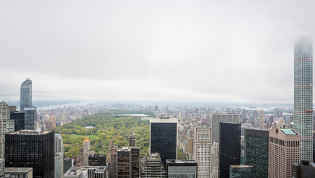 NEW YORK, USA - May 03, 2016: Aerial view of Manhattan roof and Central park on an overcast day. New York City Manhattan midtown viewのeditorial素材