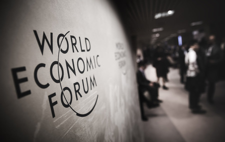 DAVOS, SWITZERLAND - Jan 18, 2017: Emblem of the World Economic Forum in Davos (Switzerland)