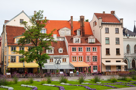 RIGA, LATVIA - 22 Jul 2011: Architecture of old Riga early in the morning. Riga is the capital and...